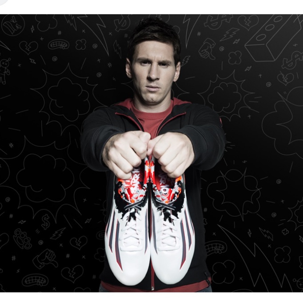 RARE LIMITED EDITION ADIDAS MESSI PIBE DE BARR10 10.1 FG WHITE GRANITE SCARLET